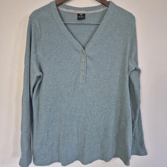 windriver Tops - WindRiver Teal Waffle Weave THermal Long Sleeve Henley Top XL